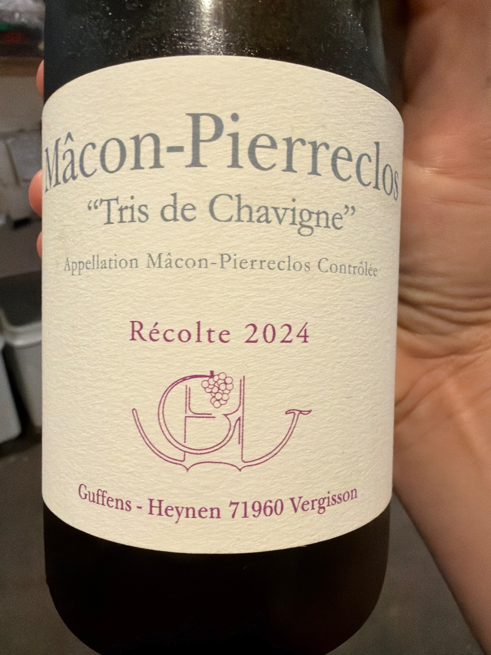 Guffens-Heynen Mâcon-Pierreclos "Tris de Chavigne" bottle