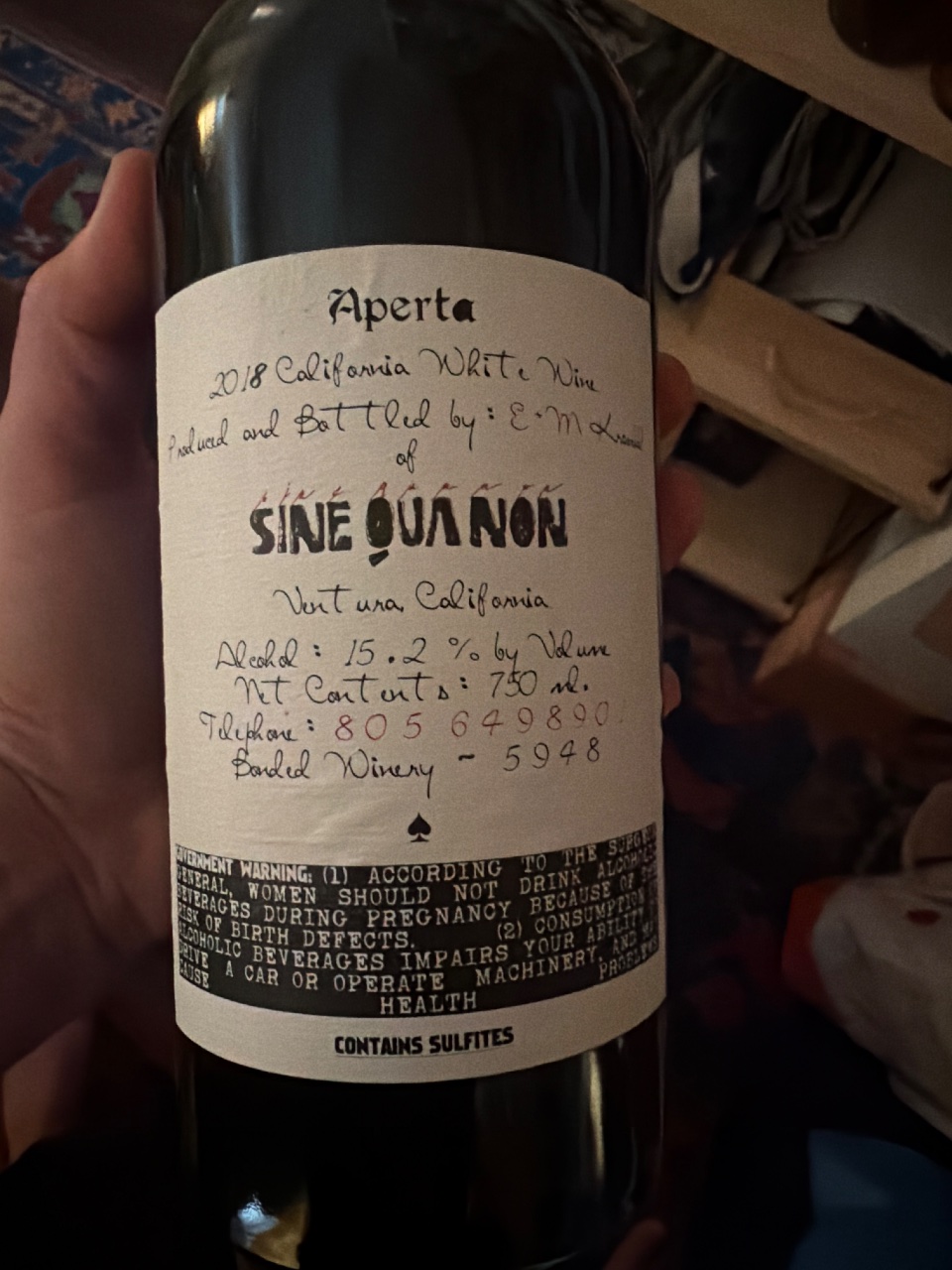 Sine Qua Non Aperta bottle label