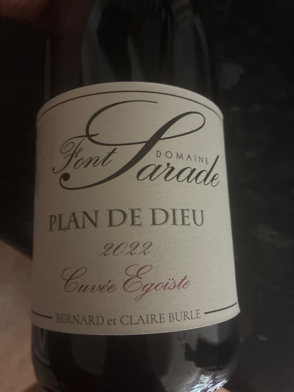 Domaine Font Sarade Plan de Dieu Cuvée Egoïste bottle