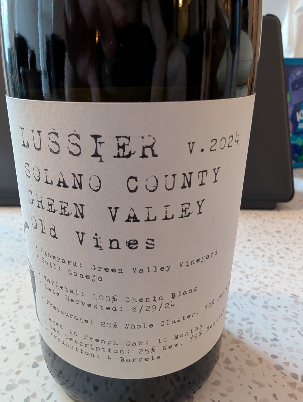 Lussier Solano County Green Valley Old Vines bottle