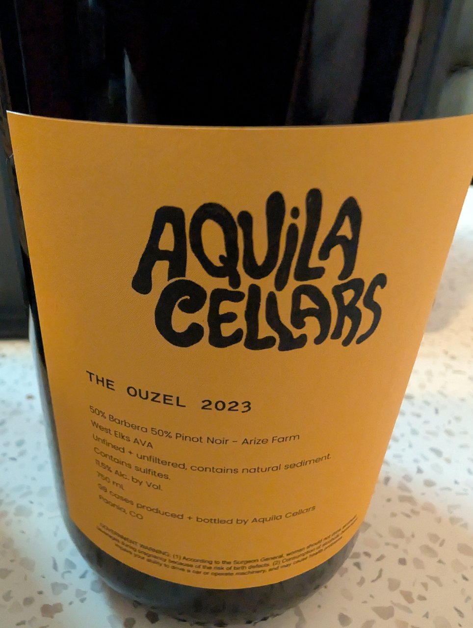 Aquila Cellars The Ouzel bottle label