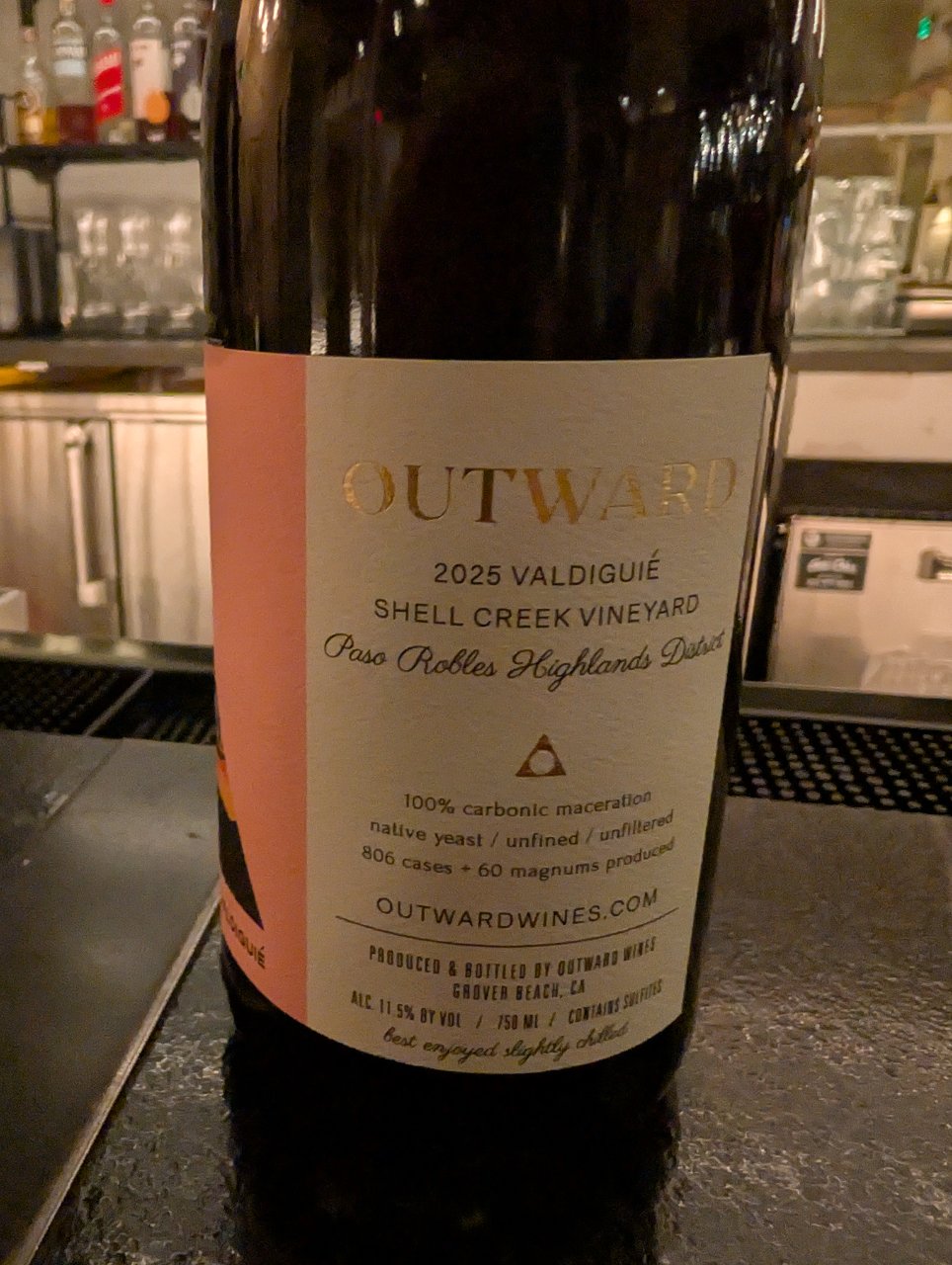 Outward Wines Valdiguié Shell Creek Vineyard bottle label