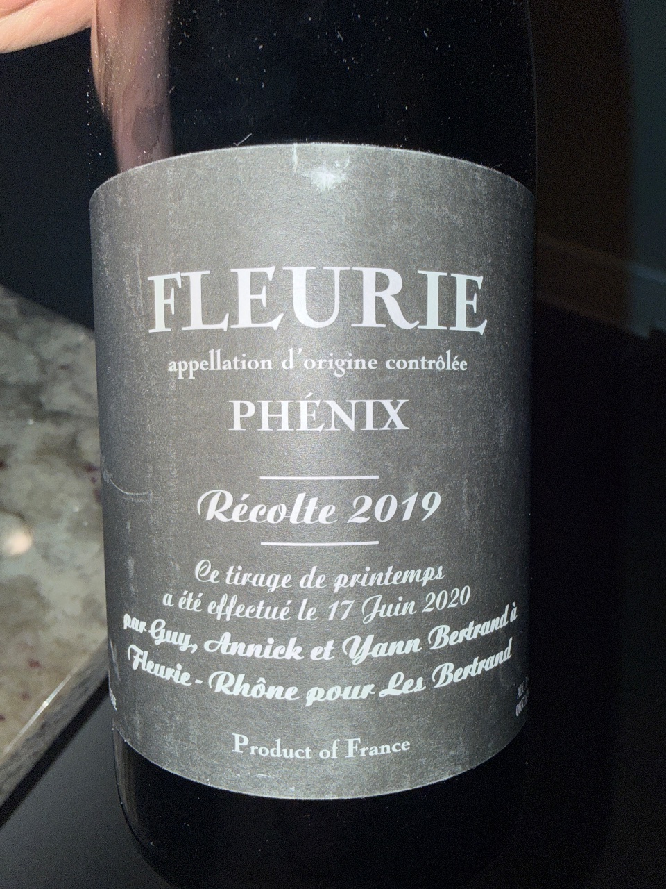Les Bertrand Fleurie Phénix bottle label