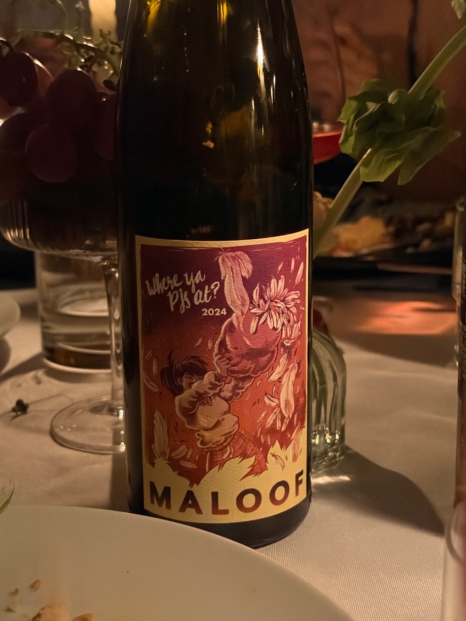 Maloof Where Ya PJs At? bottle label