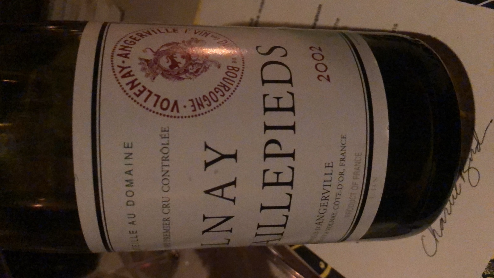 Marquis d'Angerville Volnay Premier Cru Taillepieds bottle label
