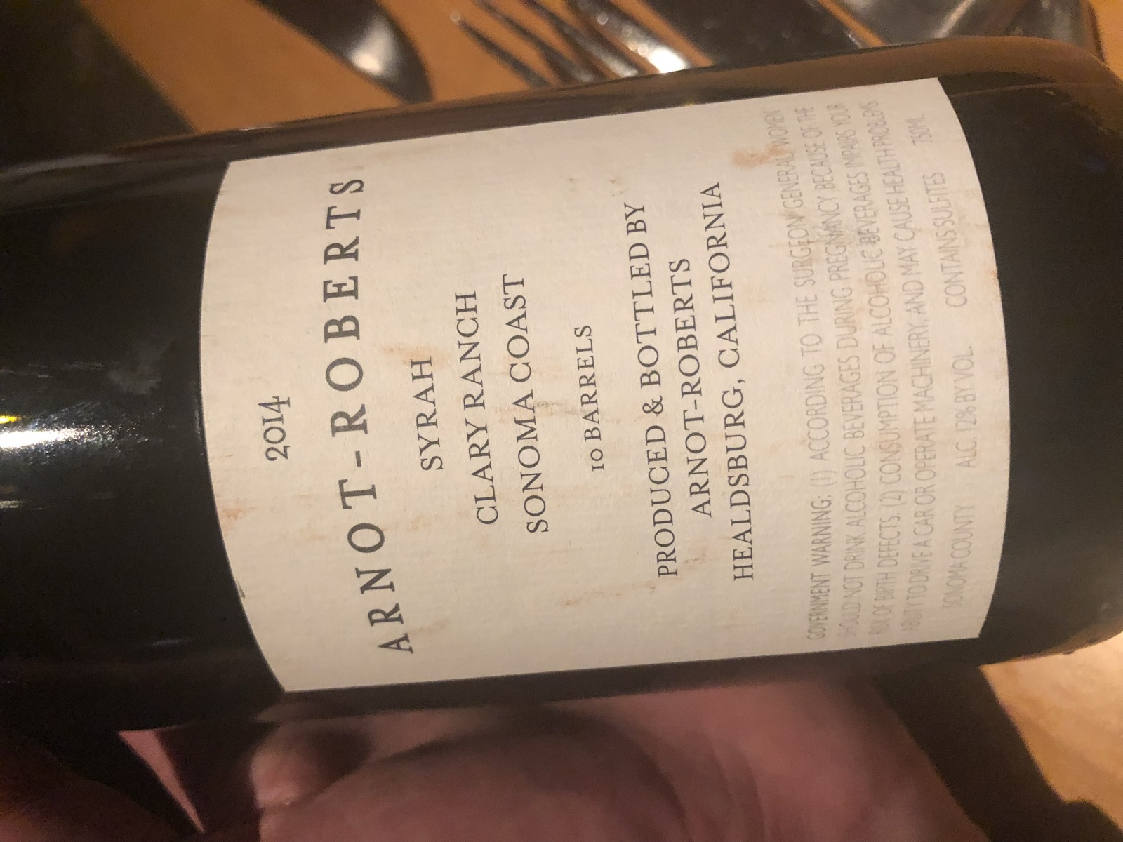 Arnot-Roberts Syrah Clary Ranch bottle label